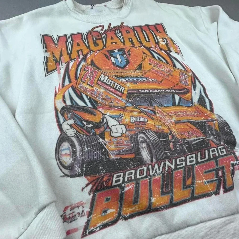 White Orange Racing Fireball Y2K NASCAR Grunge Skater Sweatshirt XL - Picture 4 of 8